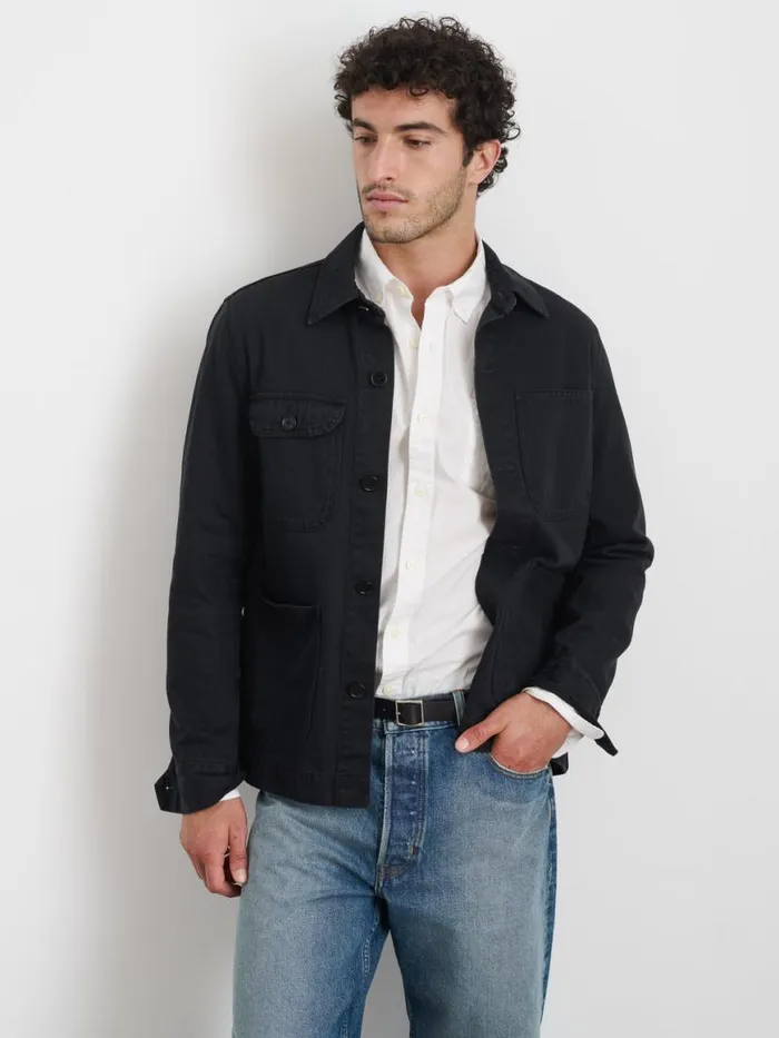 Alex Mill Garment Dyed Work Jacket In Recycled Denim Washed Black Men Jackets Coats