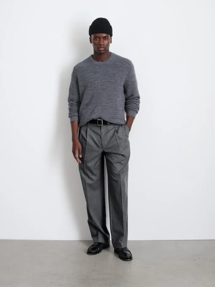 Alex Mill Henry Pleated Trouser In Wool Flannel Charcoal Men Suiting Blazers