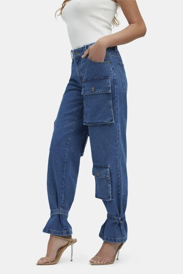 Bardot Straight Jean Women Denim Cargo Pant In Vintage Vintage Bardot Straight Jean Women Denim Cargo Pant In Vintage Vintage