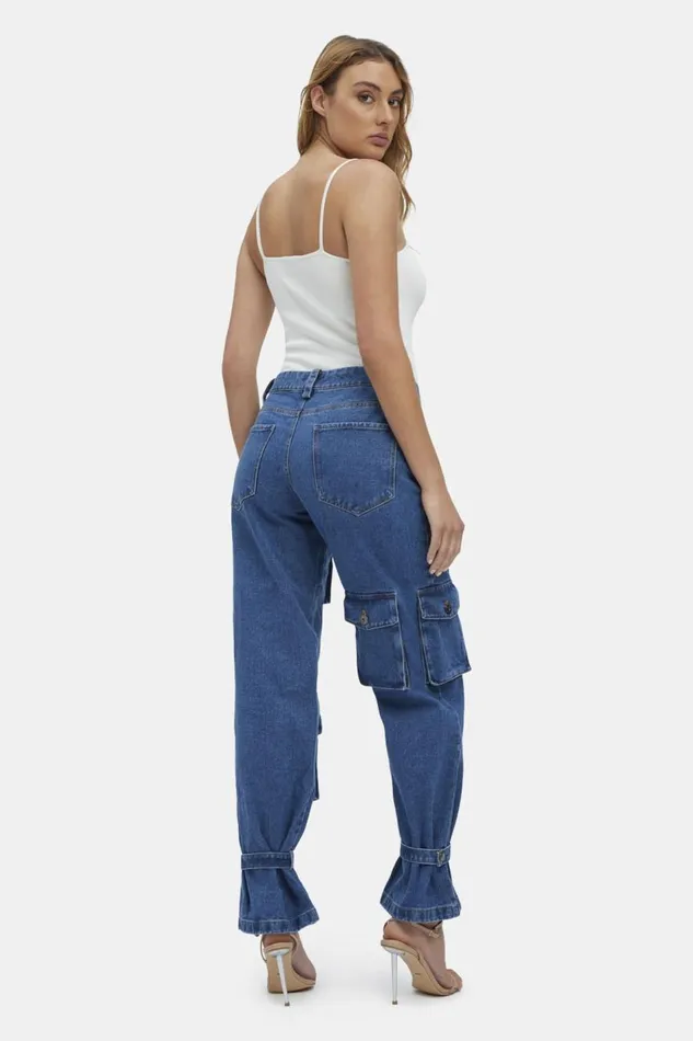 Bardot Straight Jean Women Denim Cargo Pant In Vintage Vintage Bardot Straight Jean Women Denim Cargo Pant In Vintage Vintage