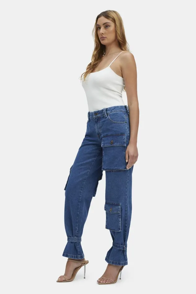 Bardot Straight Jean Women Denim Cargo Pant In Vintage Vintage Bardot Straight Jean Women Denim Cargo Pant In Vintage Vintage