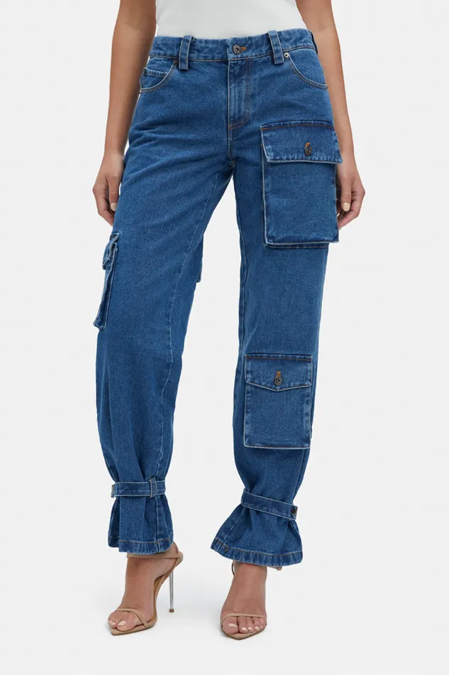 Bardot Straight Jean Women Denim Cargo Pant In Vintage Vintage Bardot Straight Jean Women Denim Cargo Pant In Vintage Vintage