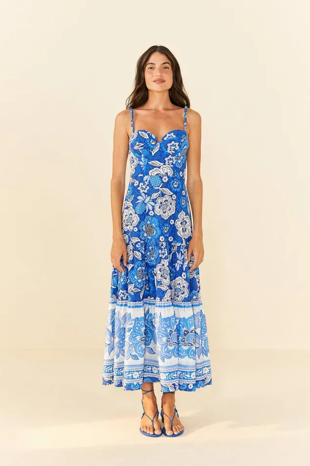 Blue Full Of Flowers Organic Cotton Midi Dress Women FARM Rio Midi Dresses Blue Full Of Flowers Organic Cotton Midi Dress Women FARM Rio Midi Dresses