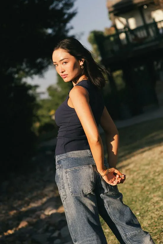 Bohme Lucas Button Up Tank Top In Navy Navy Women Tees and Tanks