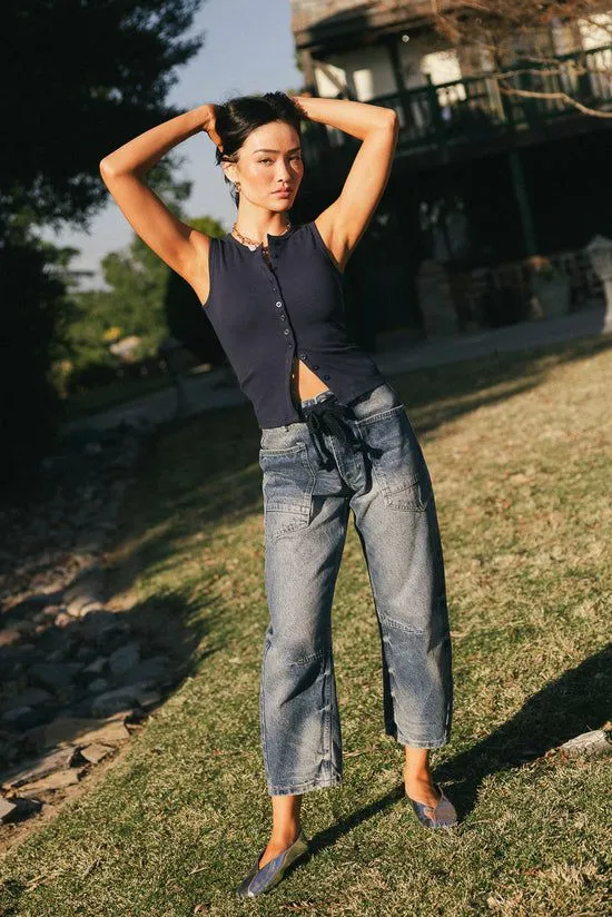 Bohme Lucas Button Up Tank Top In Navy Navy Women Tees and Tanks