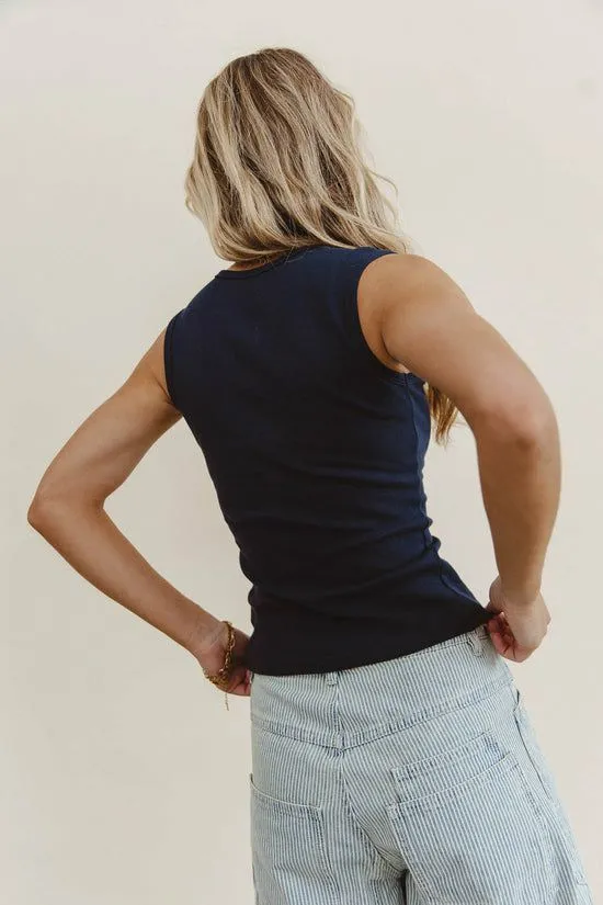 Bohme Lucas Button Up Tank Top In Navy Navy Women Tees and Tanks