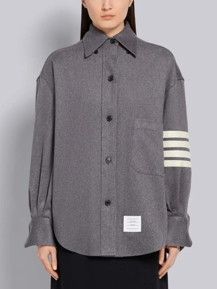 Cashmere Supersized 4bar Shirt Medium Grey Women Thom Browne Tops and Shirts