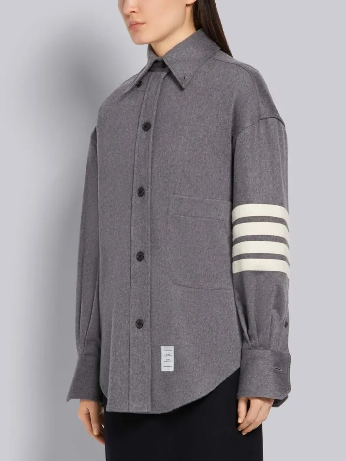 Cashmere Supersized 4bar Shirt Medium Grey Women Thom Browne Tops and Shirts