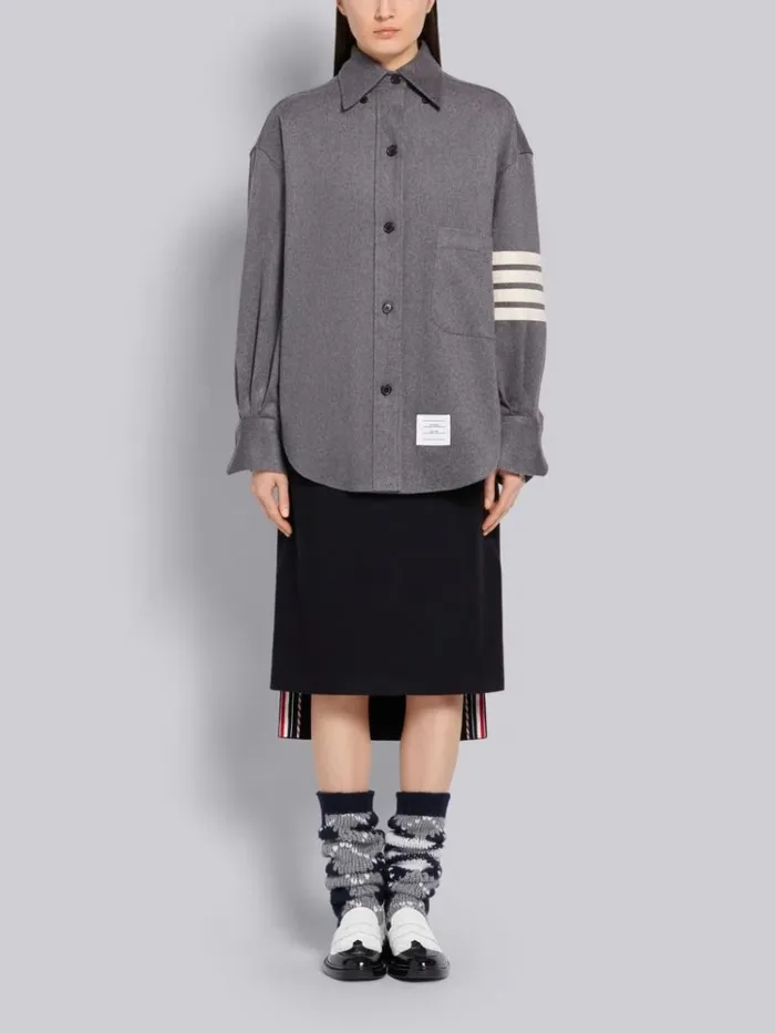 Cashmere Supersized 4bar Shirt Medium Grey Women Thom Browne Tops and Shirts