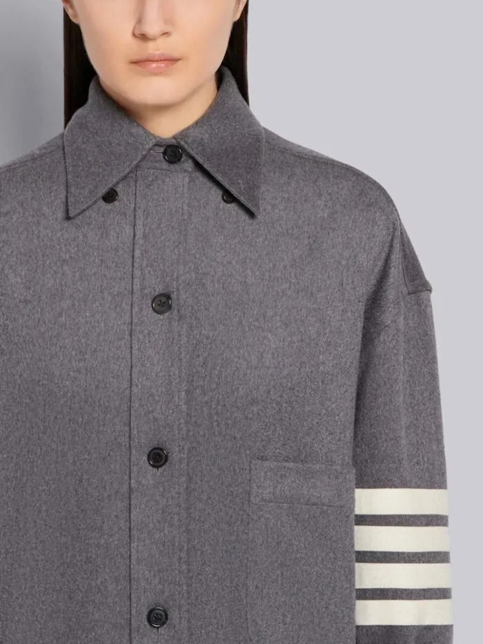 Cashmere Supersized 4bar Shirt Medium Grey Women Thom Browne Tops and Shirts