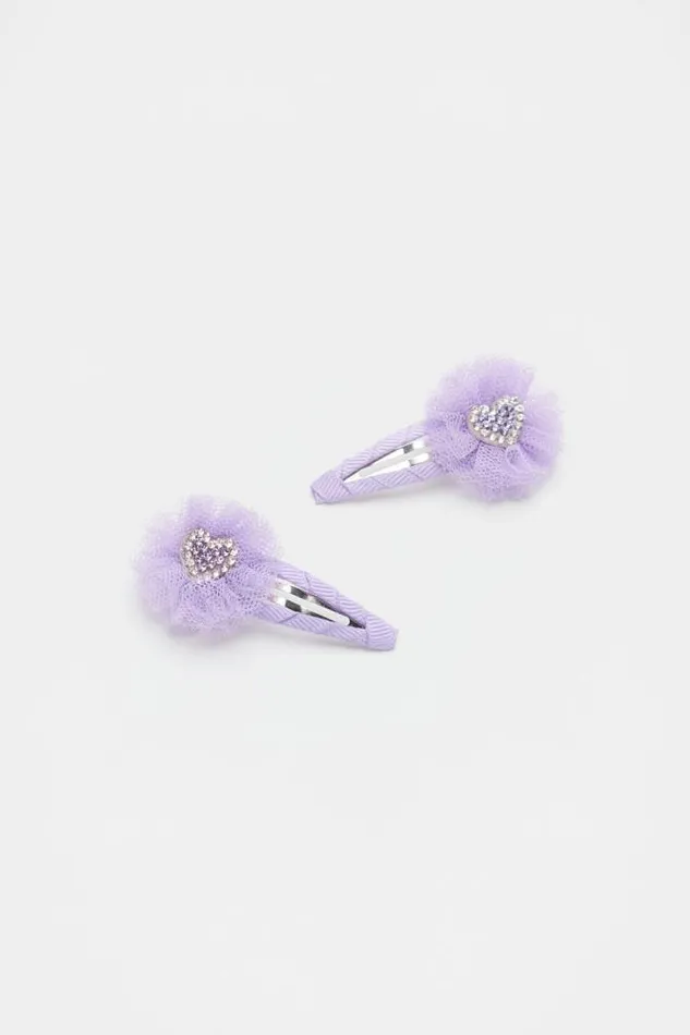 Child Hair Accessories Seed Heritage Tulle Diamante Heart Snap Bright Orchid
