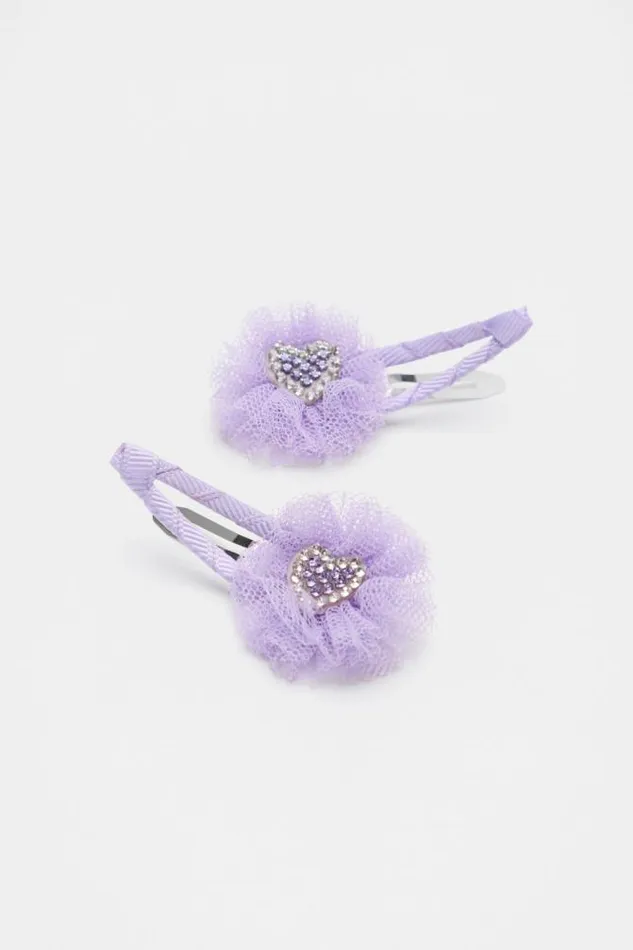 Child Hair Accessories Seed Heritage Tulle Diamante Heart Snap Bright Orchid