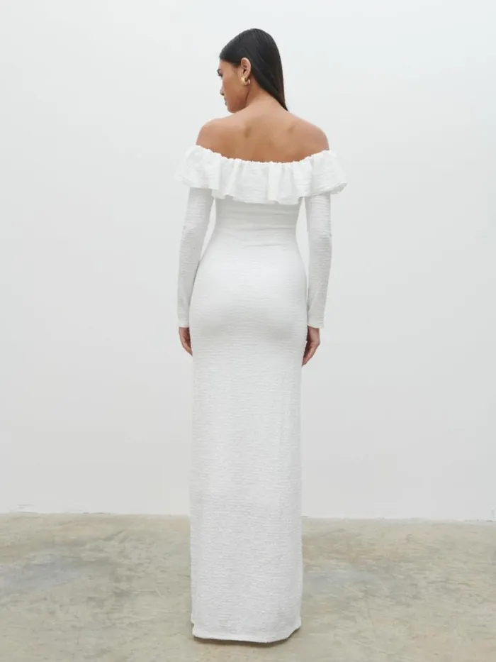 Pretty Lavish Dresses Hope Bardot Ruffle Jersey Maxi Dress Cream 8211 Women