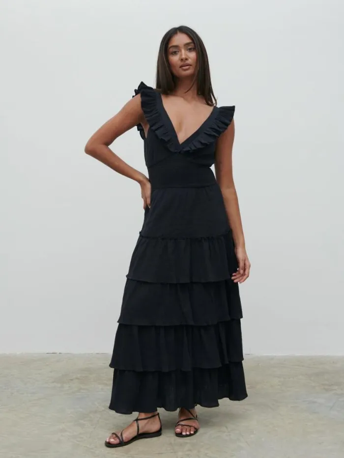 Pretty Lavish Dresses Opal Ruffle Midaxi Dress Black 8211 Women