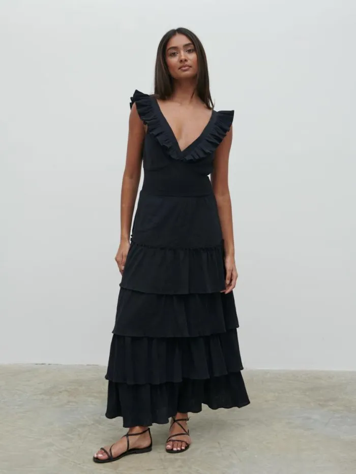 Pretty Lavish Dresses Opal Ruffle Midaxi Dress Black 8211 Women