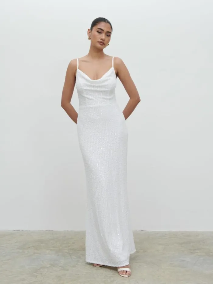 Pretty Lavish Hen Do Keisha Sequin Maxi Dress White 8211 Women