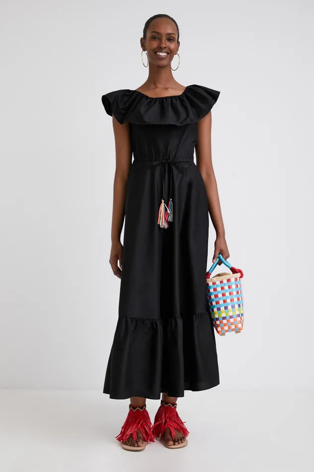 Stella Jean Ruffled Midi Dress Women Desigual Dresses