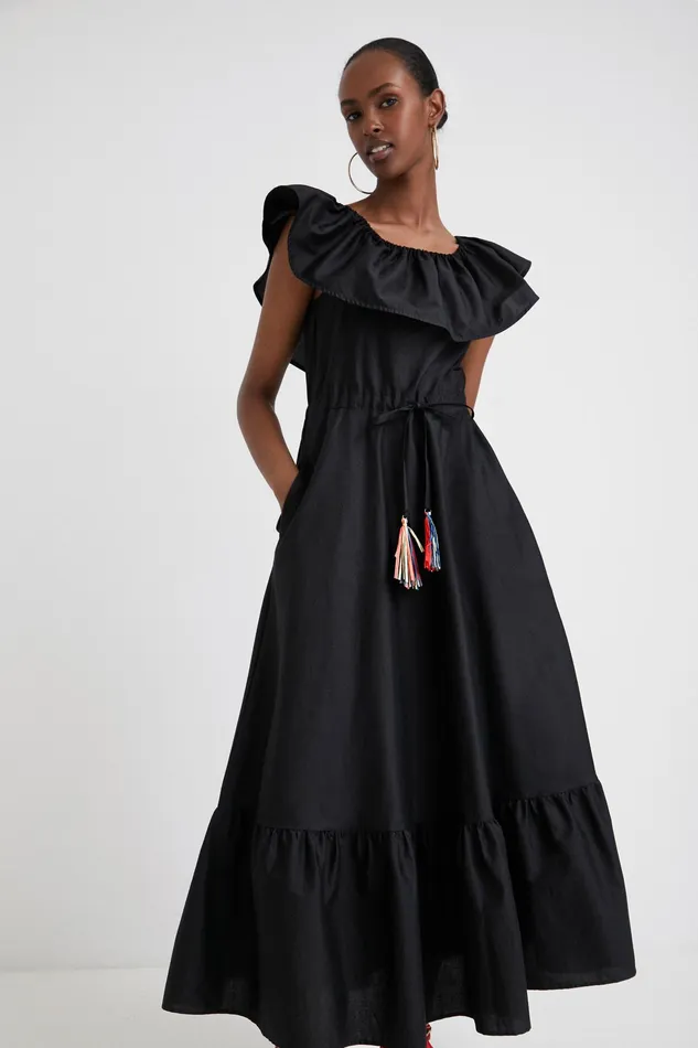 Stella Jean Ruffled Midi Dress Women Desigual Dresses