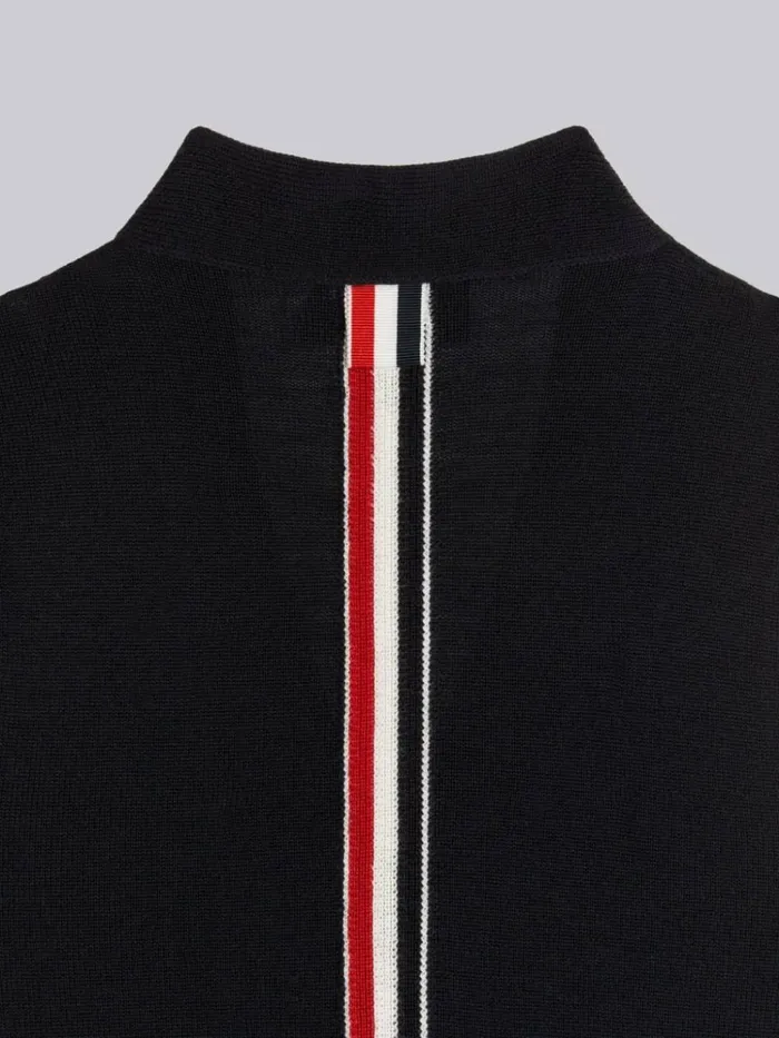 Sustainable Fine Merino Wool Stripe Back Vneck Cardigan Vest Navy GirlsBoys Thom Browne Knitwear