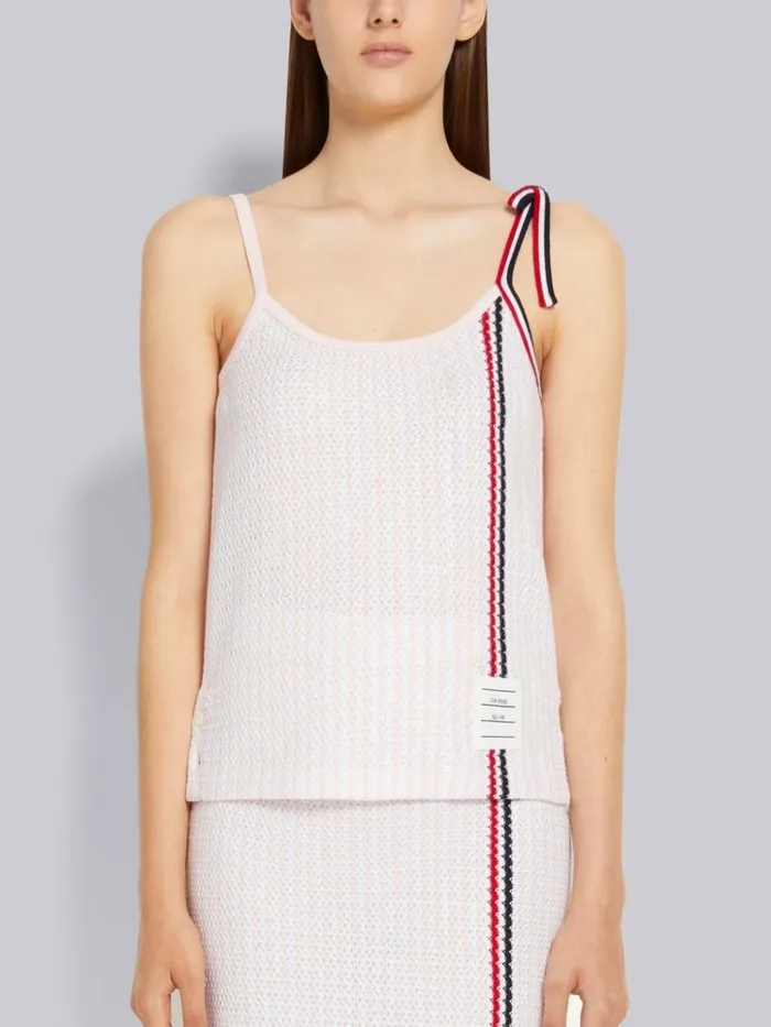 University Stripe Cotton Tweed Engineered Stripe Tie Strap Camisole Light Pink Women Thom Browne Tops and Shirts