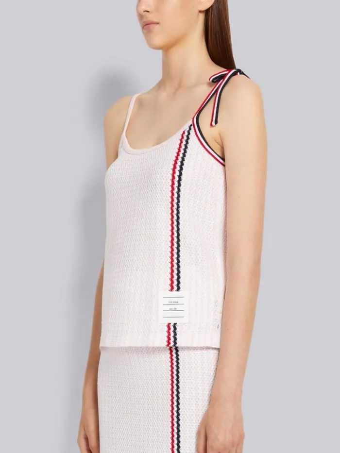 University Stripe Cotton Tweed Engineered Stripe Tie Strap Camisole Light Pink Women Thom Browne Tops and Shirts