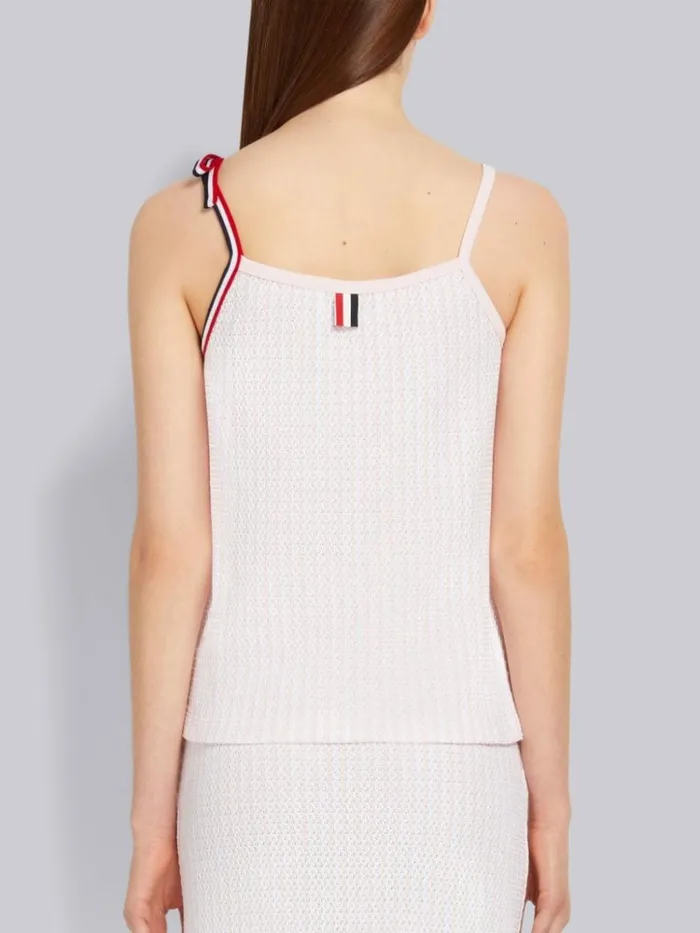 University Stripe Cotton Tweed Engineered Stripe Tie Strap Camisole Light Pink Women Thom Browne Tops and Shirts