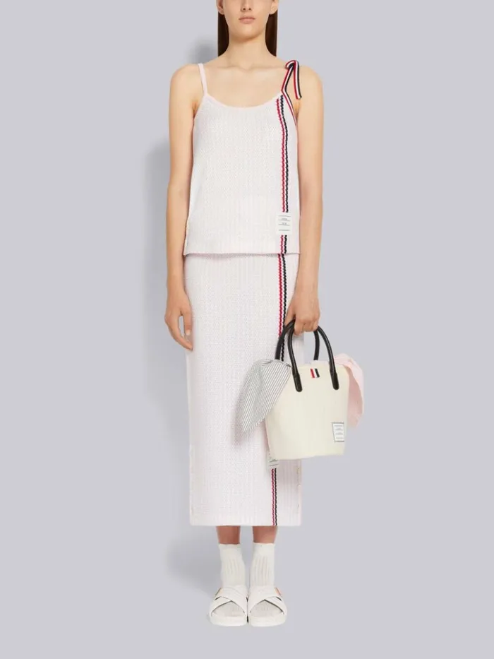 University Stripe Cotton Tweed Engineered Stripe Tie Strap Camisole Light Pink Women Thom Browne Tops and Shirts