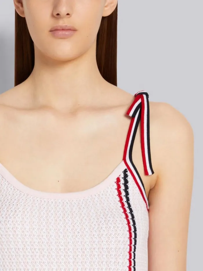 University Stripe Cotton Tweed Engineered Stripe Tie Strap Camisole Light Pink Women Thom Browne Tops and Shirts