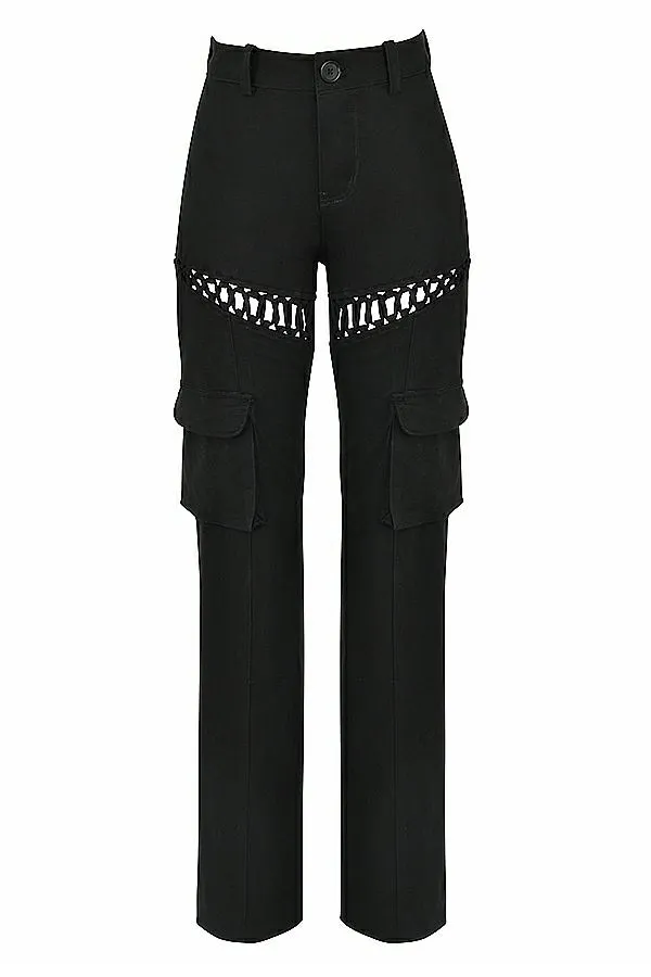 Women Breanna Black Lace Up Cargo Trousers House Of CB Bottoms Women Breanna Black Lace Up Cargo Trousers House Of CB Bottoms