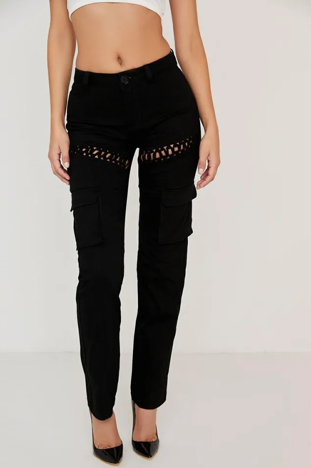 Women Breanna Black Lace Up Cargo Trousers House Of CB Bottoms Women Breanna Black Lace Up Cargo Trousers House Of CB Bottoms