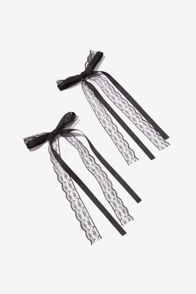 2Pk Harper Hair Bows Black Solidlace Women Cotton On Hair Accessories