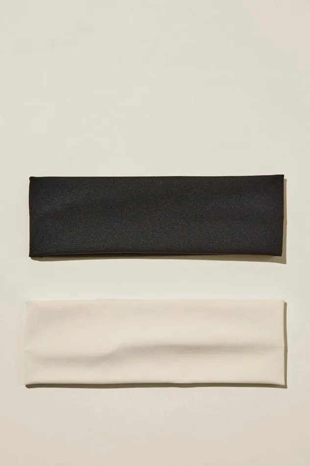 2Pk Soft Headband Black and Ecru Smooth Women Cotton On Hair Accessories