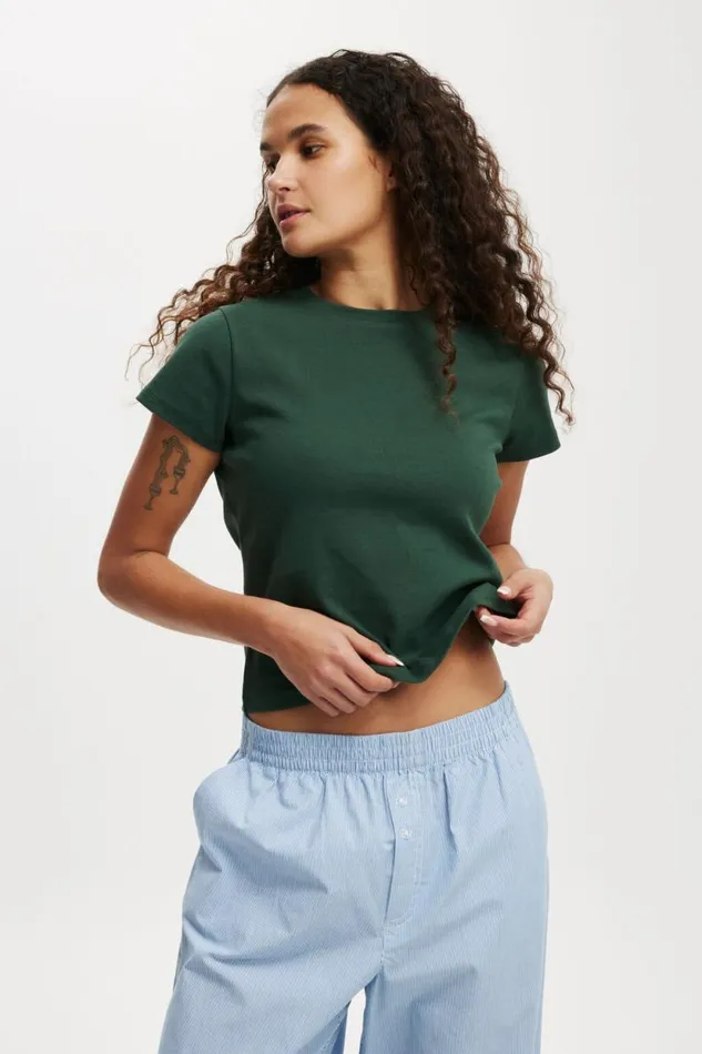 90S Baby Tee Pine Forest Green Women Cotton On Tops