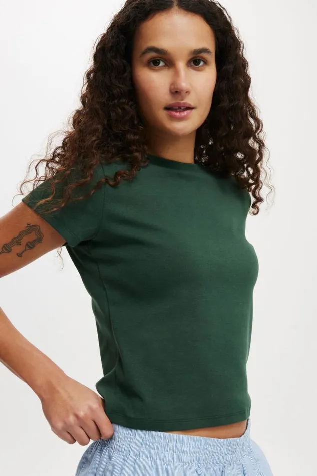 90S Baby Tee Pine Forest Green Women Cotton On Tops