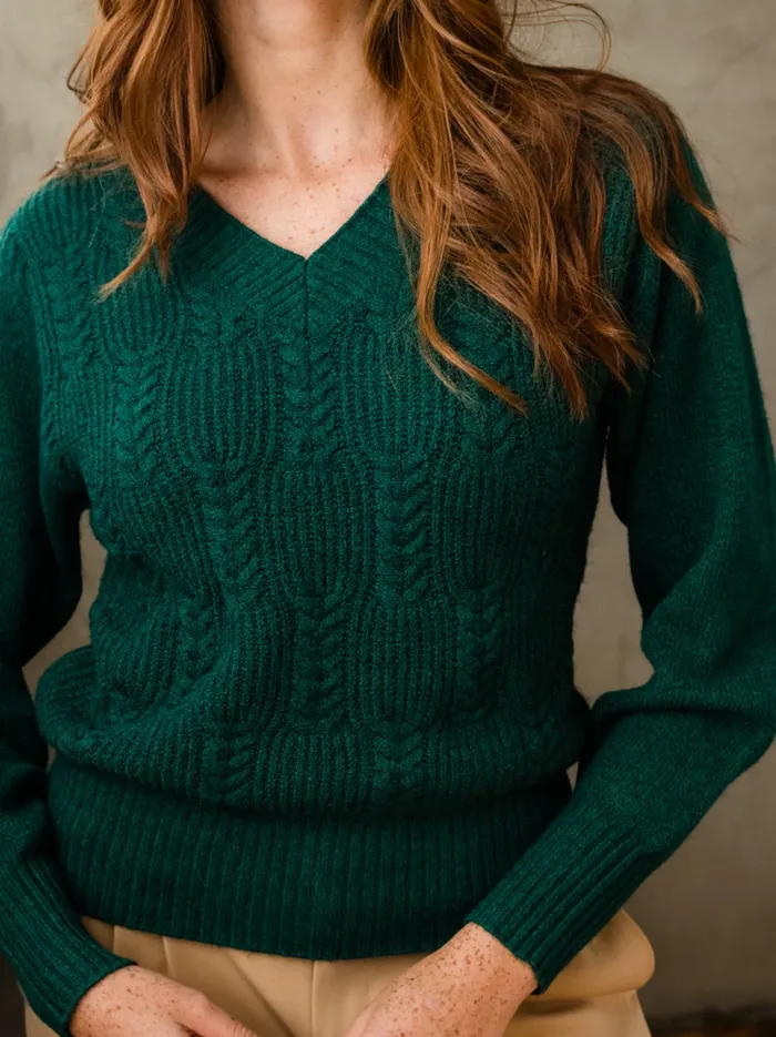 Able Lindsey Cable Pullover Sweater Emerald Women Sweaters