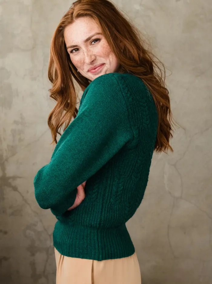 Able Lindsey Cable Pullover Sweater Emerald Women Sweaters