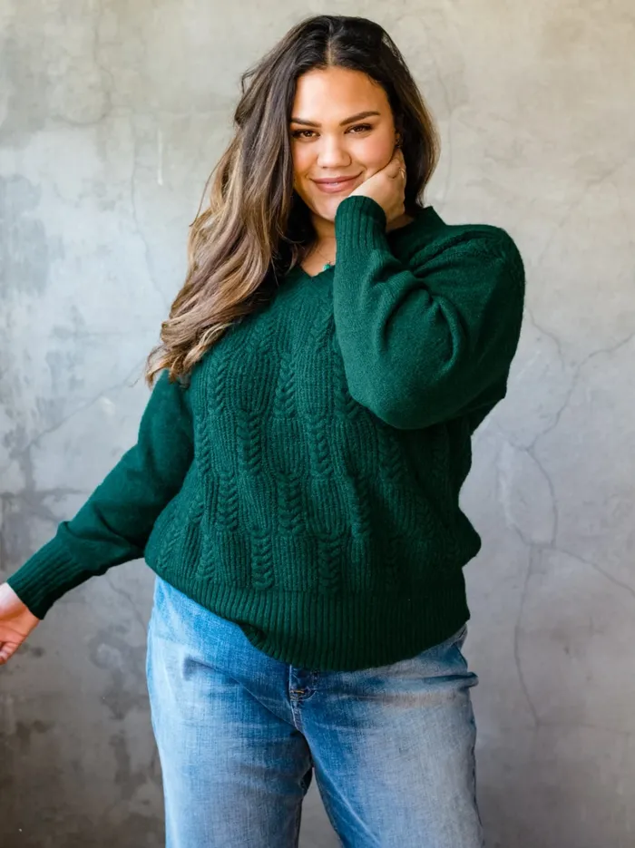Able Lindsey Cable Pullover Sweater Emerald Women Sweaters