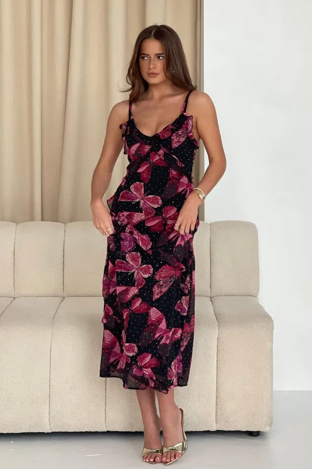 Ainsley Frill Detail Diamond Butterfly Print Midi Dress Black Women Girl In Mind Midi Dresses Ainsley Frill Detail Diamond Butterfly Print Midi Dress Black Women Girl In Mind Midi Dresses