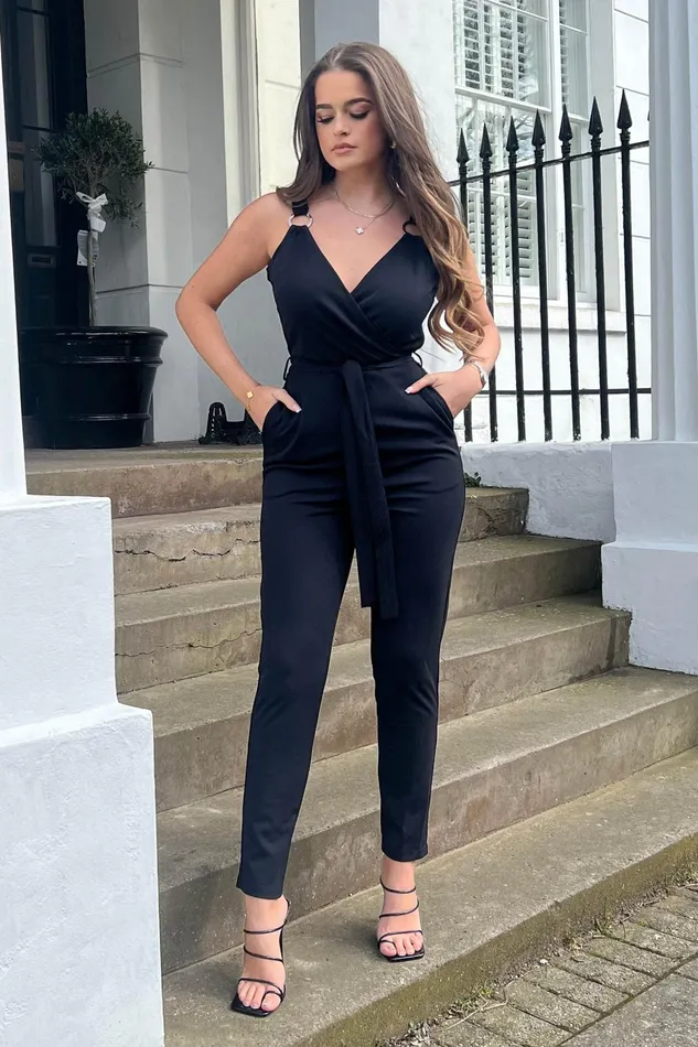 Alexa Ring Detail Wrap Neck Jumpsuit Women Girl In Mind Jumpsuits and Playsuits