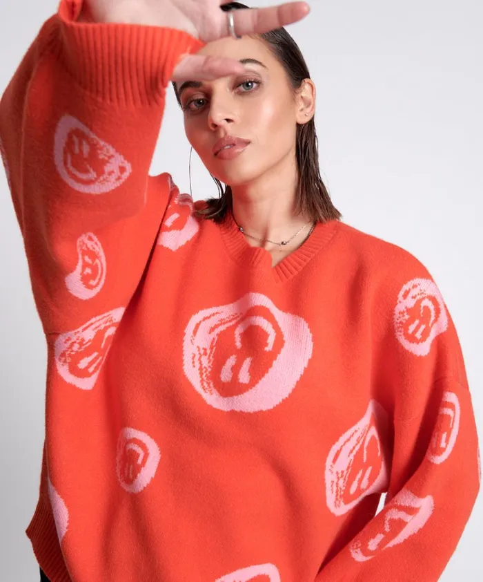 ALL OVER SMILEY KNIT SWEATER Women One Teaspoon Knitwear