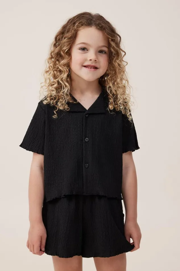 Amelie Short Sleeve Shirt Black Girls Cotton On Tops and TShirts
