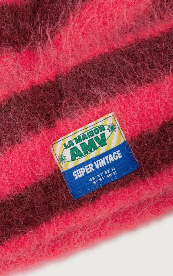 American Vintage Beanies and Caps WomenMen Beanie Bymi Burgundy And Hortensia Striped American Vintage Beanies and Caps WomenMen Beanie Bymi Burgundy And Hortensia Striped