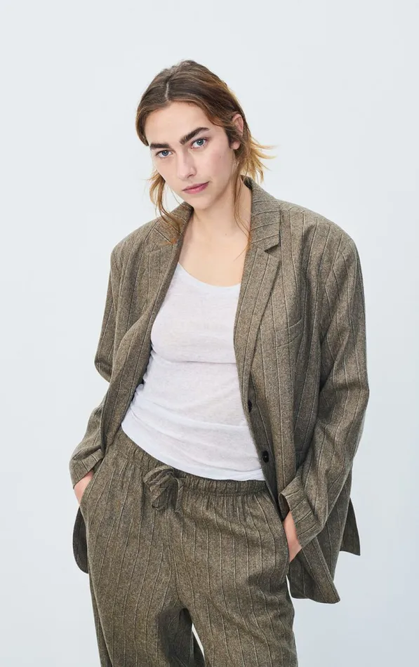 American Vintage Jackets and Blazers Women Blazer Dirow Taupe Stripes