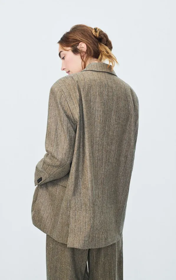 American Vintage Jackets and Blazers Women Blazer Dirow Taupe Stripes American Vintage Jackets and Blazers Women Blazer Dirow Taupe Stripes
