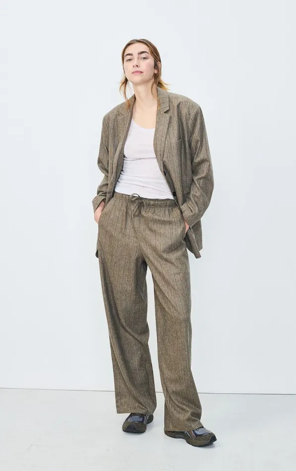 American Vintage Jackets and Blazers Women Blazer Dirow Taupe Stripes American Vintage Jackets and Blazers Women Blazer Dirow Taupe Stripes