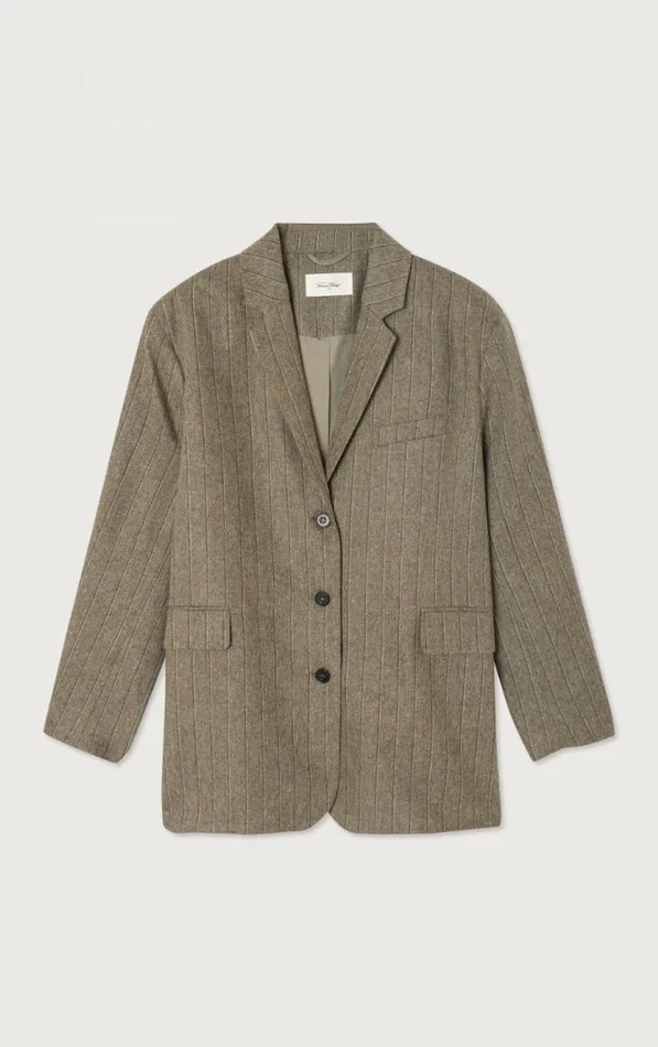 American Vintage Jackets and Blazers Women Blazer Dirow Taupe Stripes American Vintage Jackets and Blazers Women Blazer Dirow Taupe Stripes