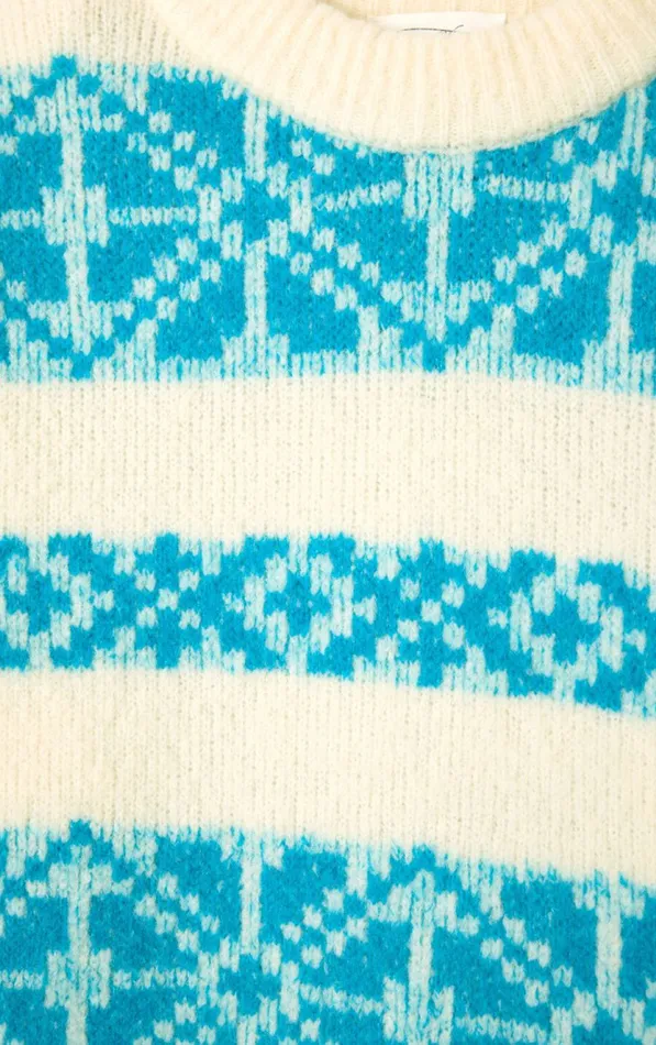 American Vintage Jumpers and Cardigans Women Jumper Gylson Ecru Jacquard Turquoise American Vintage Jumpers and Cardigans Women Jumper Gylson Ecru Jacquard Turquoise