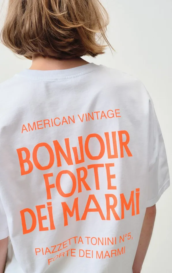 American Vintage Short Sleeve TShirts WomenMen TShirt Fizvalley 034Bonjour Forte Dei Marmi034 White American Vintage Short Sleeve TShirts WomenMen TShirt Fizvalley 034Bonjour Forte Dei Marmi034 White