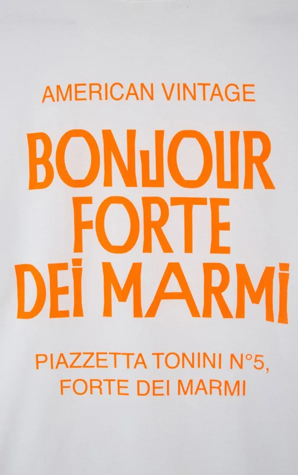 American Vintage Short Sleeve TShirts WomenMen TShirt Fizvalley 034Bonjour Forte Dei Marmi034 White American Vintage Short Sleeve TShirts WomenMen TShirt Fizvalley 034Bonjour Forte Dei Marmi034 White