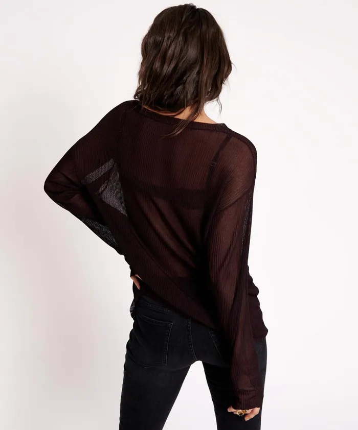 AMITY SHEER RIB KNIT TOP BLACK Women One Teaspoon Tops AMITY SHEER RIB KNIT TOP BLACK Women One Teaspoon Tops